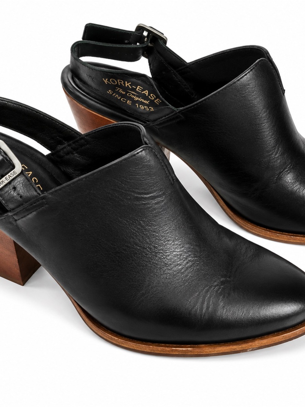 Kork-Ease Black Leather Slingback Platform Clog Heels - Picture 2 of 3